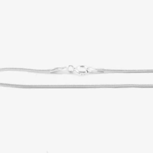 Close-up van een zilveren slang ketting van 1,5 mm dik, gemaakt van Sterling zilver