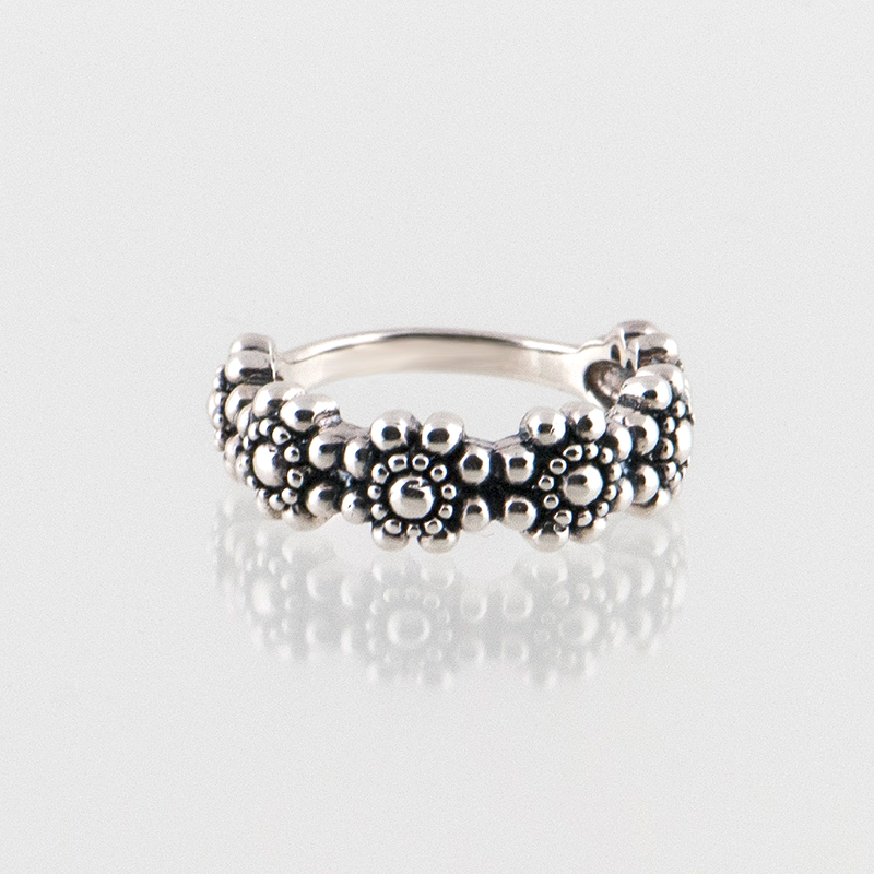 Bloemring zilver 1