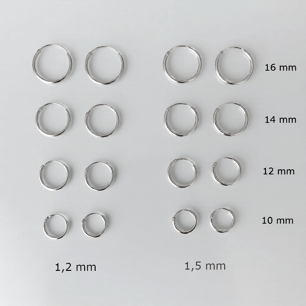 Kleine zilveren oorringen maatvergelijk dikte & diameter