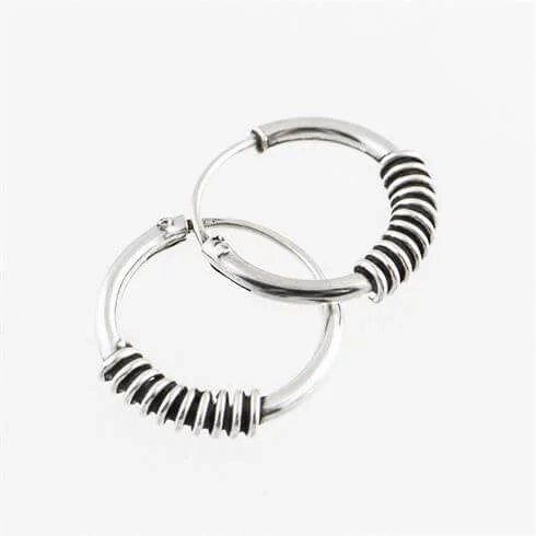 Zilveren Bali oorringen spiraal - 14 mm