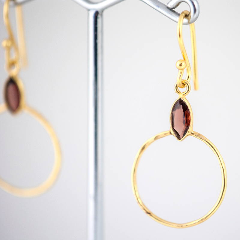 Oorbellen granaat rond goud 4