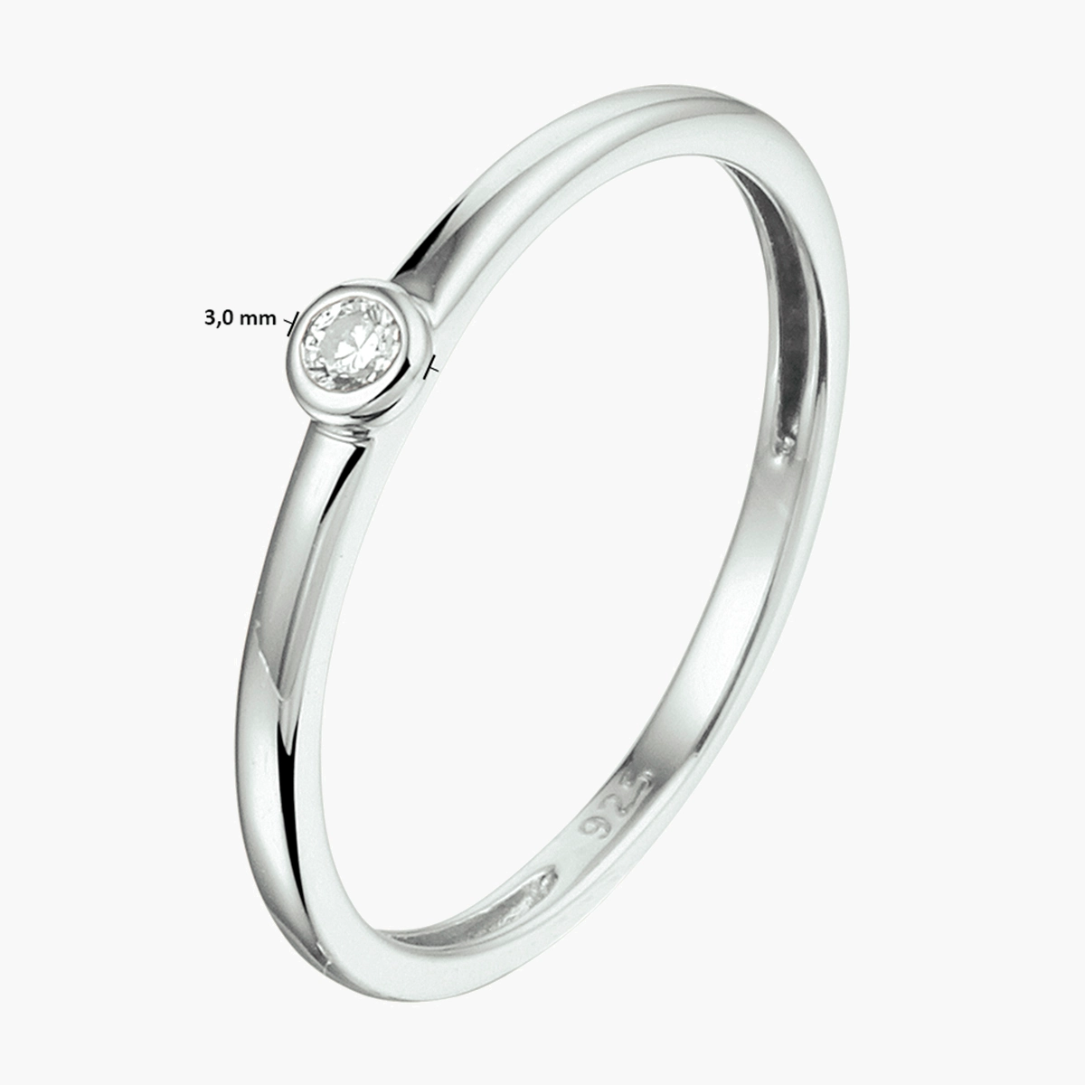 Aanschuifring zirkonia - gerhodineerd 925 zilver - afmetingen