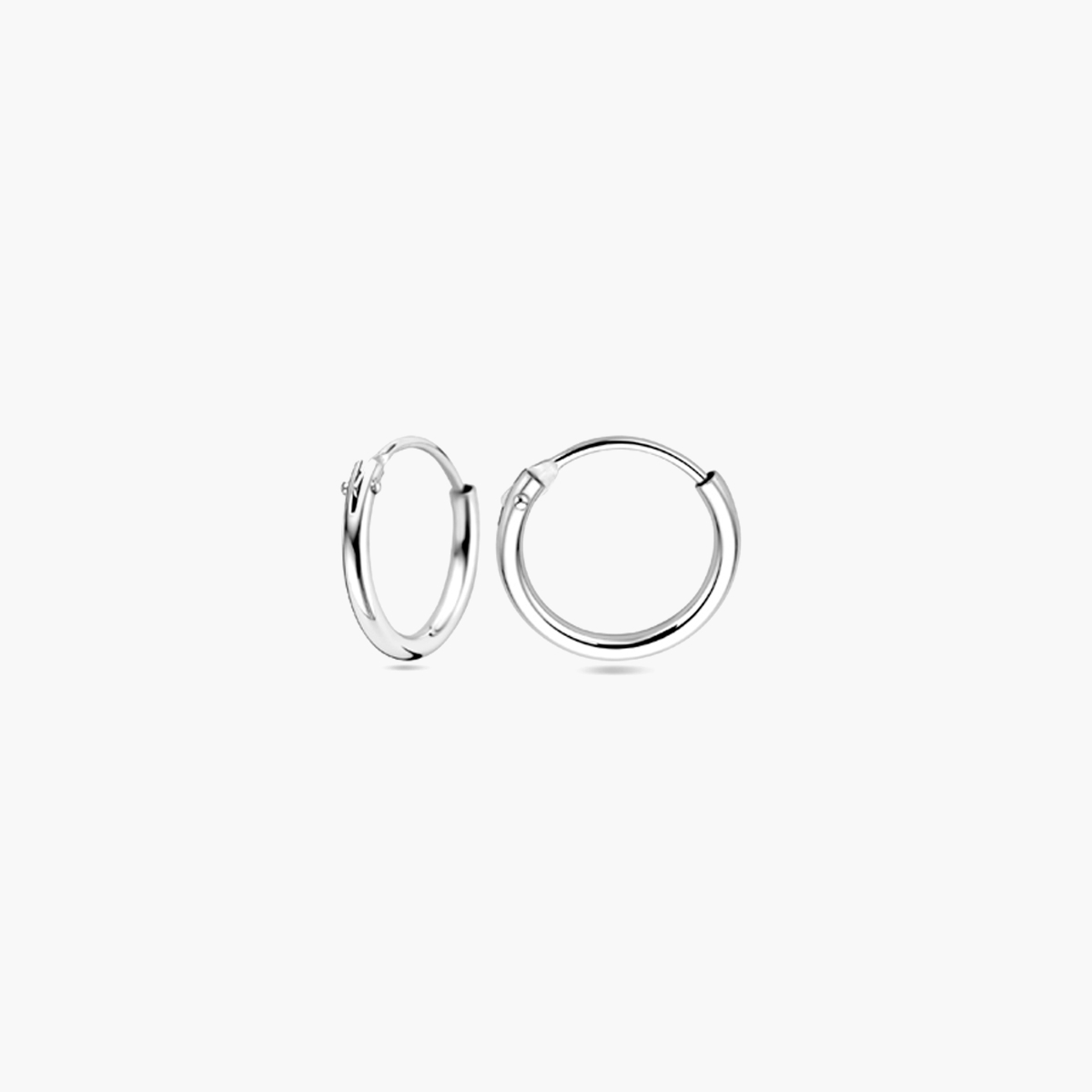 Gerhodineerd zilveren oorringen met ronde buis 1,3 mm - 11 mm diameter - zijaanzicht