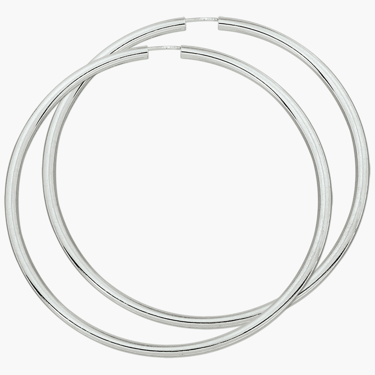 Zilveren oorringen met ronde buis van 3 mm - 70 mm diameter
