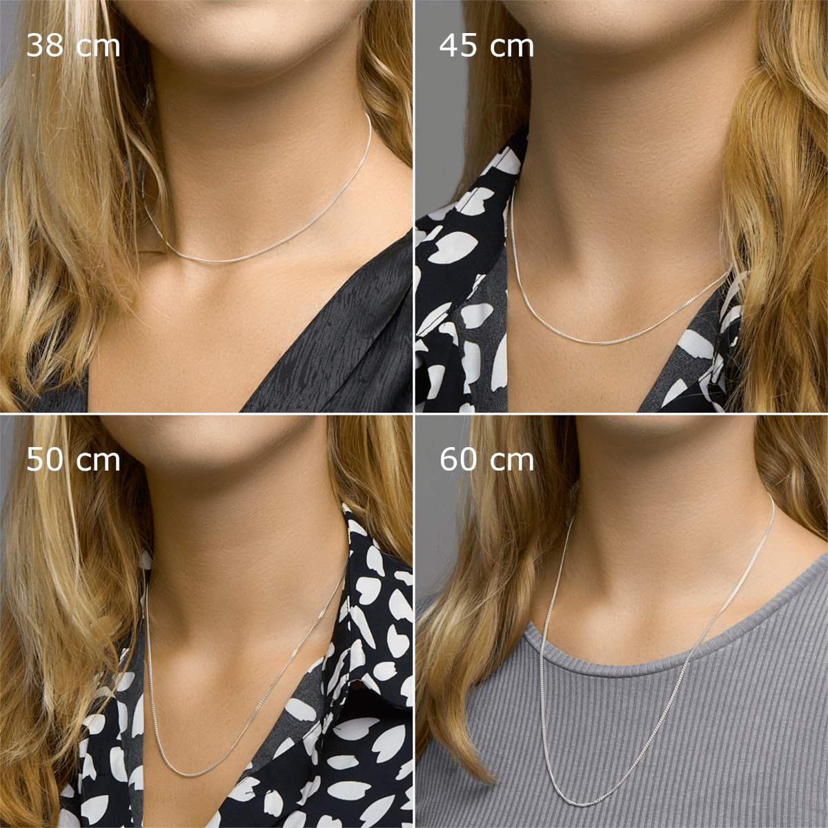 Lengtevergelijking zilveren gourmet ketting