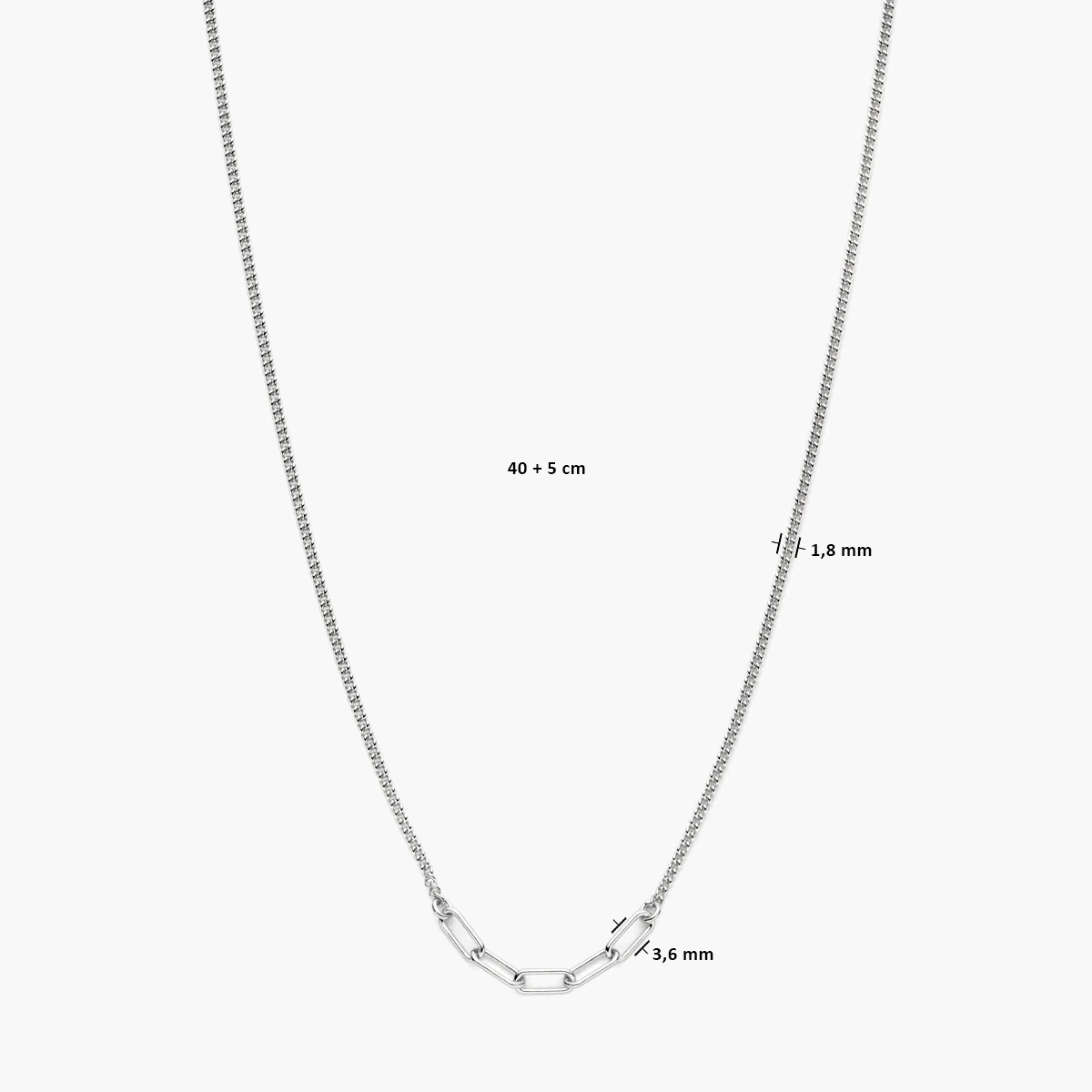 Gerhodineerd Sterling zilveren ketting met schakel met afmetingen