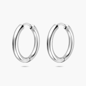 Set van zilveren hoops oorbellen met een eenvoudige en strakke vorm - 25 mm