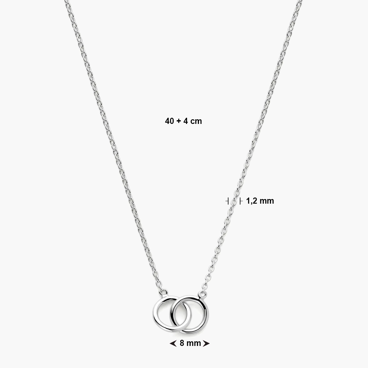 Gerhodineerd zilveren ketting met rondjes en een lengte van 40 + 4 cm