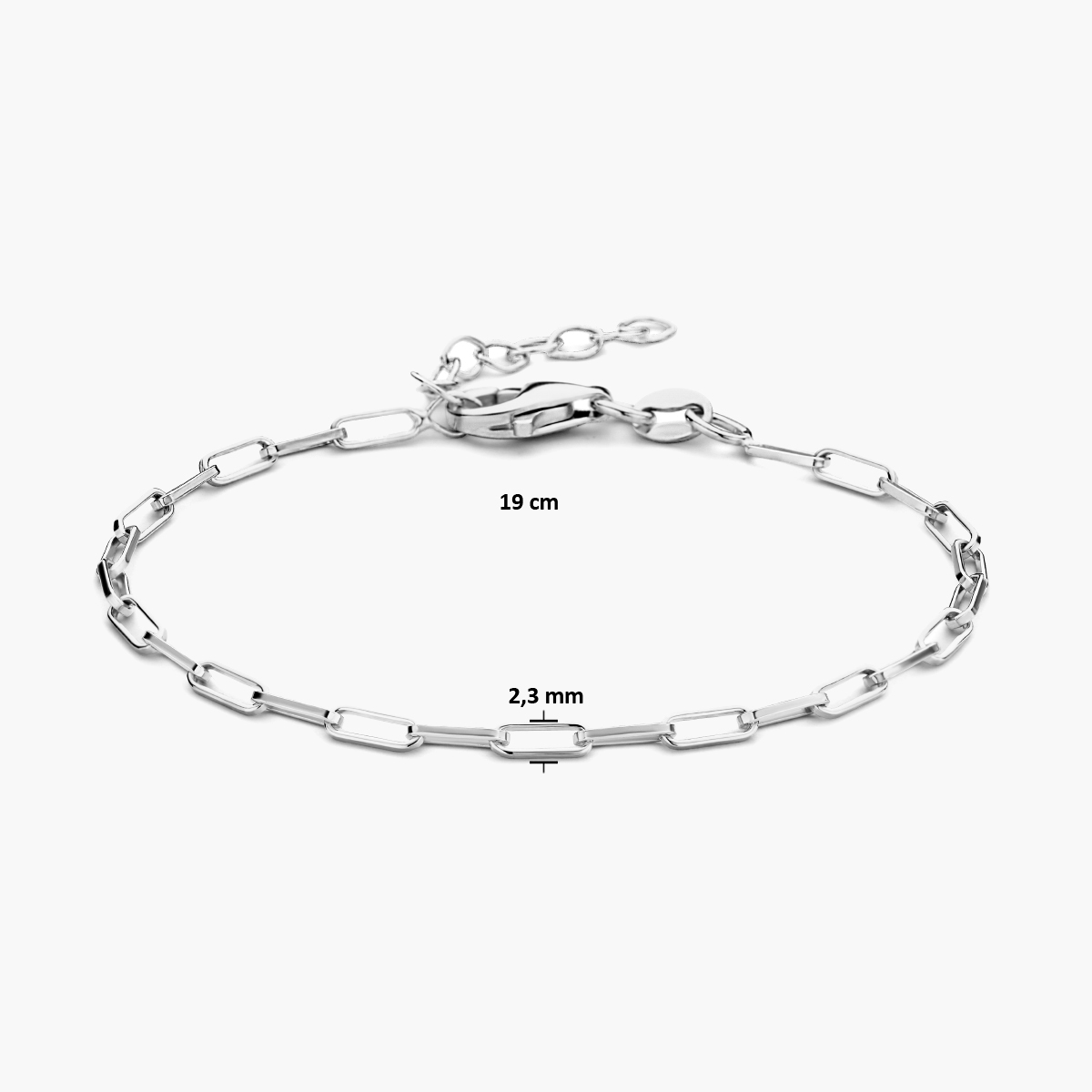 Afmetingen paperclip armband zilver 16 cm plus verlengkettinkje 3 cm