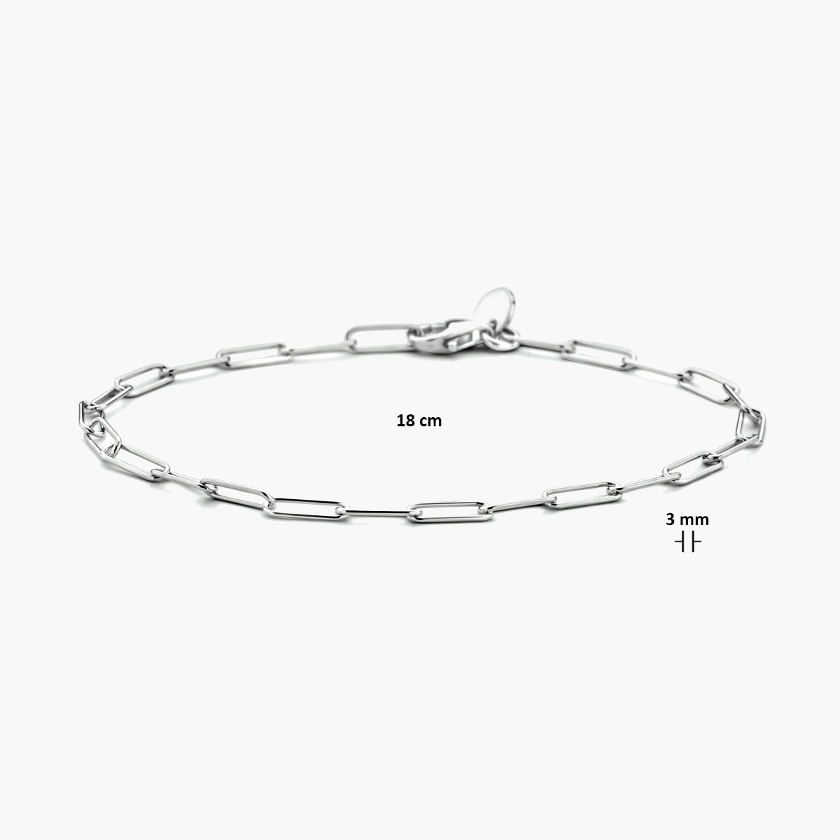 Afmetingen paperclip armband zilver 18 cm