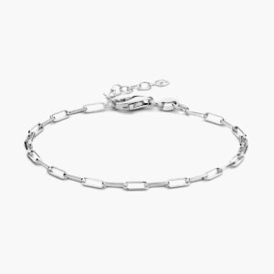 Paperclip armband van gerhodineerd 925 Sterling zilver met een schakelbreedte van 2,3 mm. Lengte 16 cm met 3 cm verlengkettinkje voor verstelbaarheid.