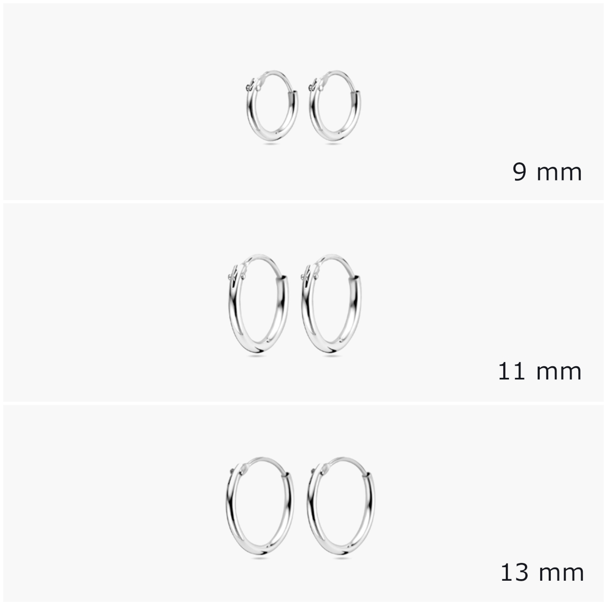 Everyday stack set gerhodineerd zilveren oorringen: 9 mm, 11 mm, 13 mm