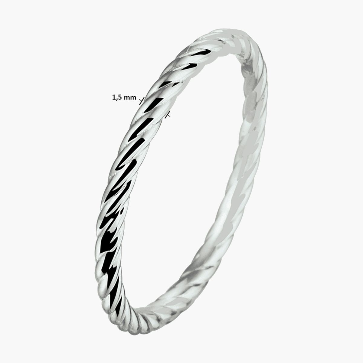 Gerhodineerd zilveren aanschuifring van 1,5 mm breed met gedraaid design