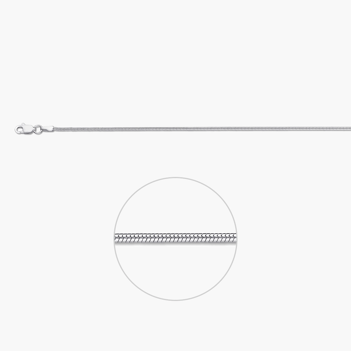 Zilveren slang ketting van 1,4 mm dik, gemaakt van Sterling zilver
