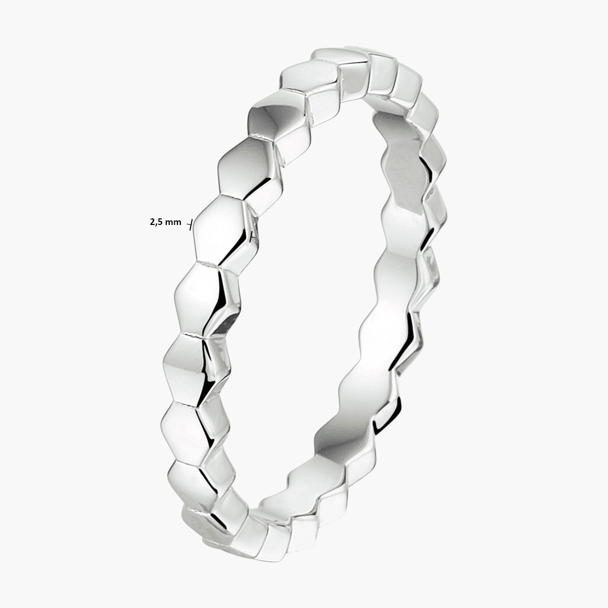 Gerhodineerde 925 zilveren ring met zeshoeken – breedte 2,5 mm