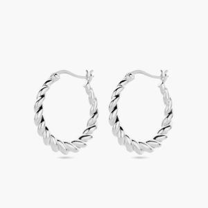 Gerhodineerd zilveren oorringen met gedraaid design, diameter 24 mm