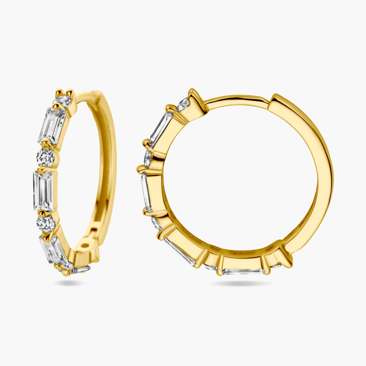 Verguld zilveren klapoorringen met zirkonia 18,5 x 2 mm -zijkant