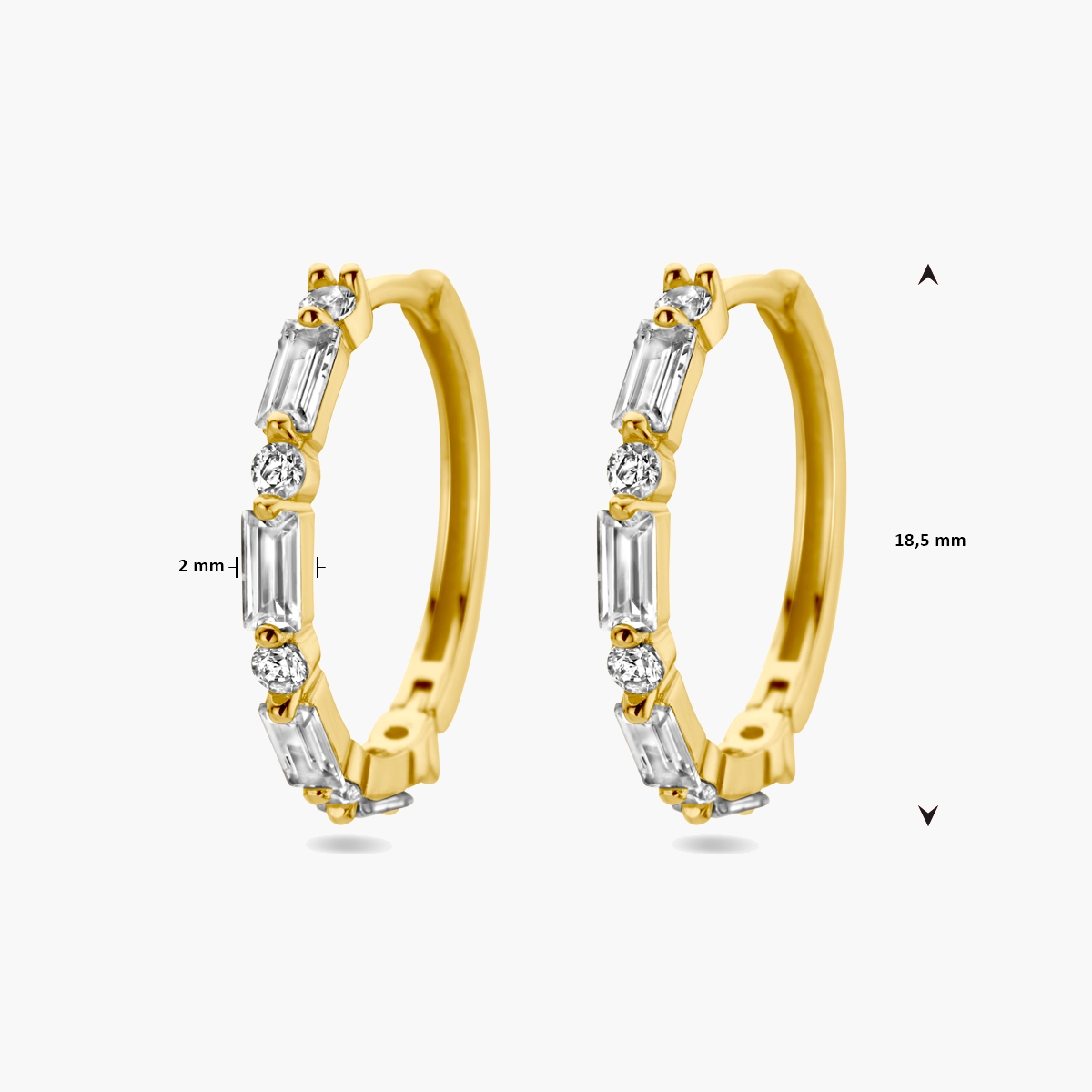 Verguld zilveren klapoorringen met zirkonia 18,5 x 2 mm -afmetingen