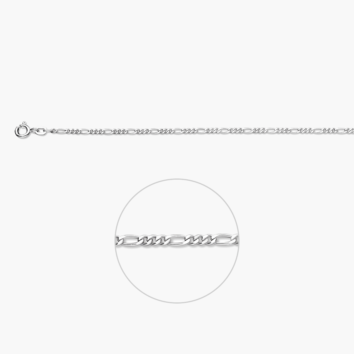 Zilveren figaro ketting van 2,3 mm breed – unisex model