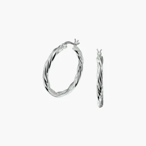 Gerhodineerde zilveren oorringen met gedraaide buis 30 x 3,2 mm