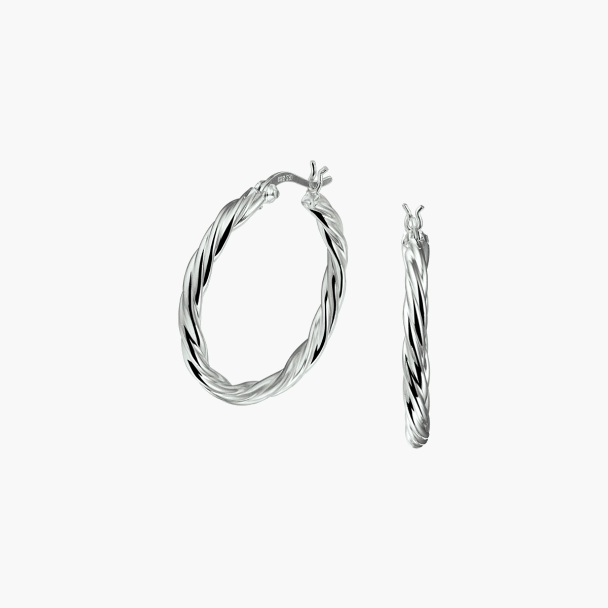 Gerhodineerde zilveren oorringen met gedraaide buis 30 x 3,2 mm