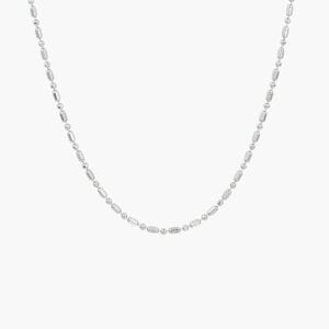 Fijne gerhodineerde zilveren ketting van 925 Sterling zilver met een speels bolletjes- en staafjes patroon