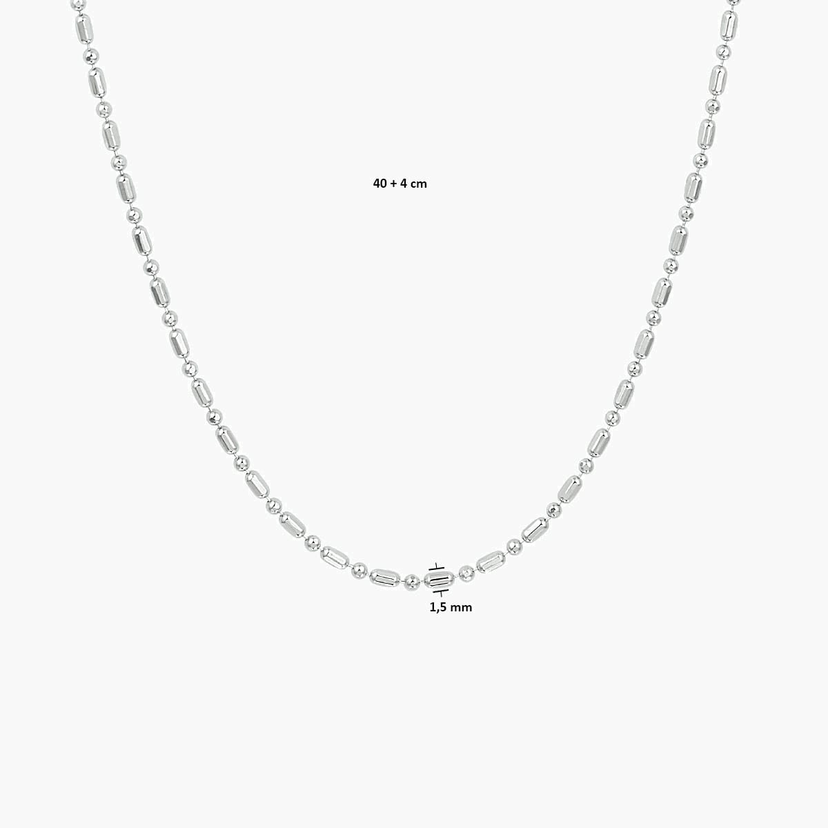 Gerhodineerde zilveren ketting 1,5 mm, 40 + 4 cm