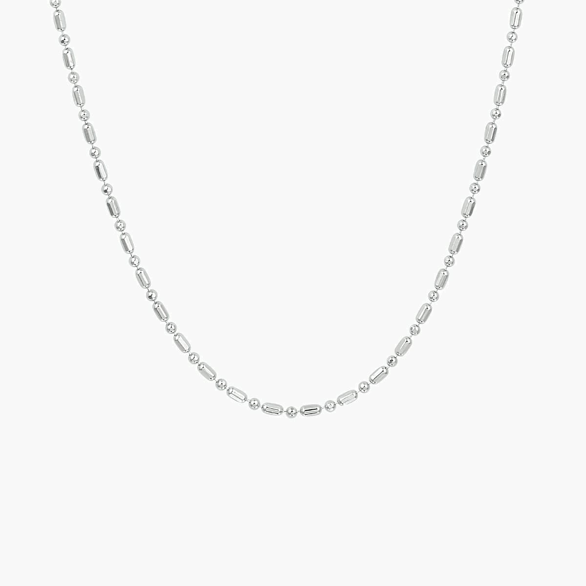 Fijne gerhodineerde zilveren ketting van 925 Sterling zilver met een speels bolletjes- en staafjes patroon