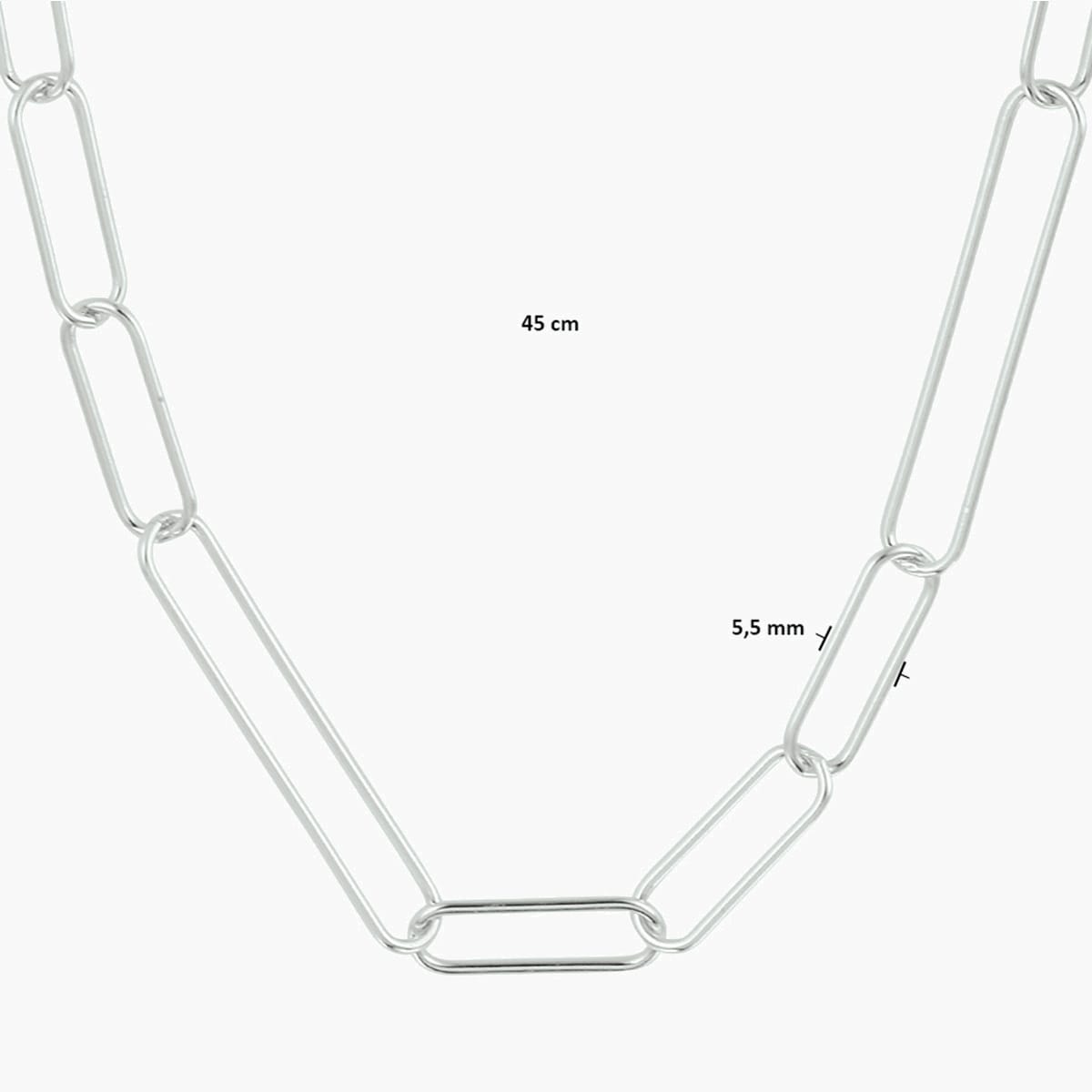 Gerhodineerd zilveren ketting paperclip brede schakels - afmetingen
