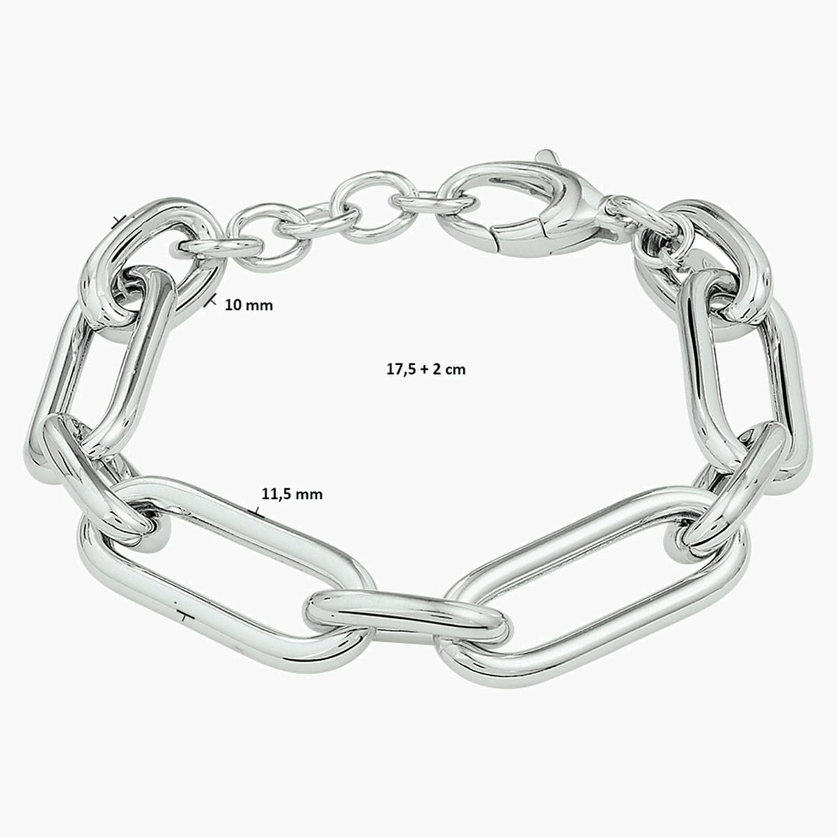 Gerhodineerd zilveren brede schakel armband - afmetingen