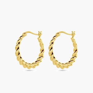 Verguld zilveren oorringen met gedraaid design, diameter 24 mm