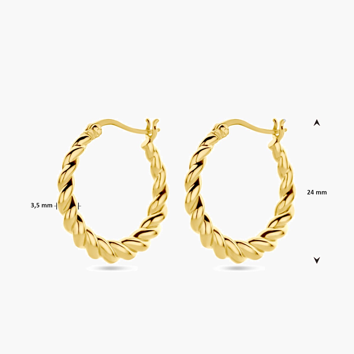 Verguld zilveren oorringen met gedraaid design, diameter 24 mm - afmetingen
