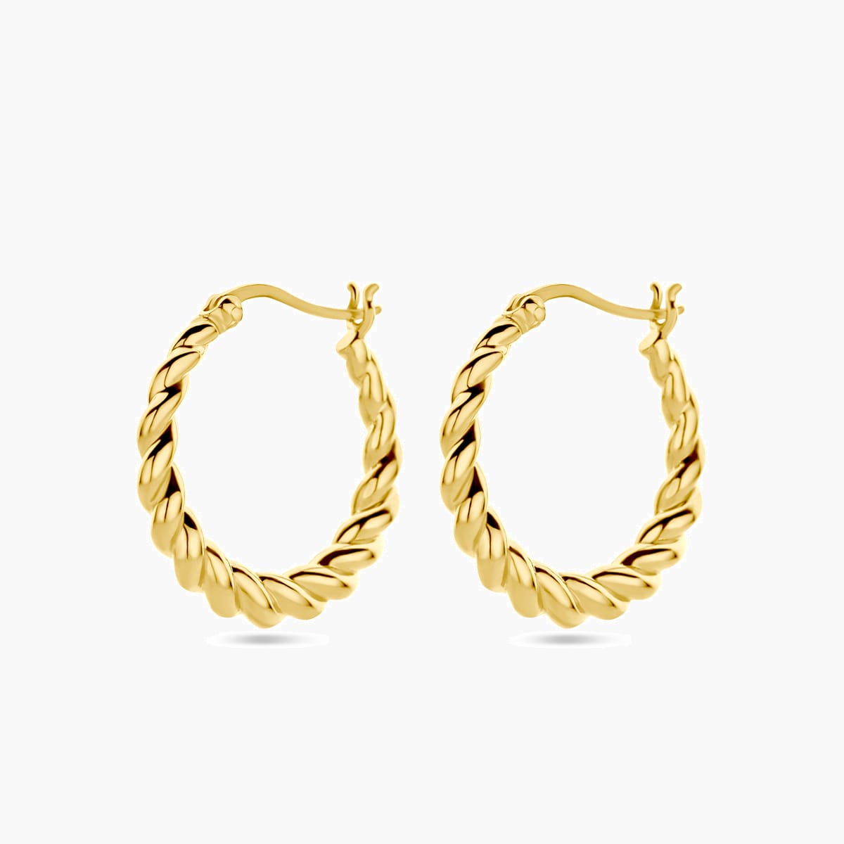 Verguld zilveren oorringen met gedraaid design, diameter 24 mm