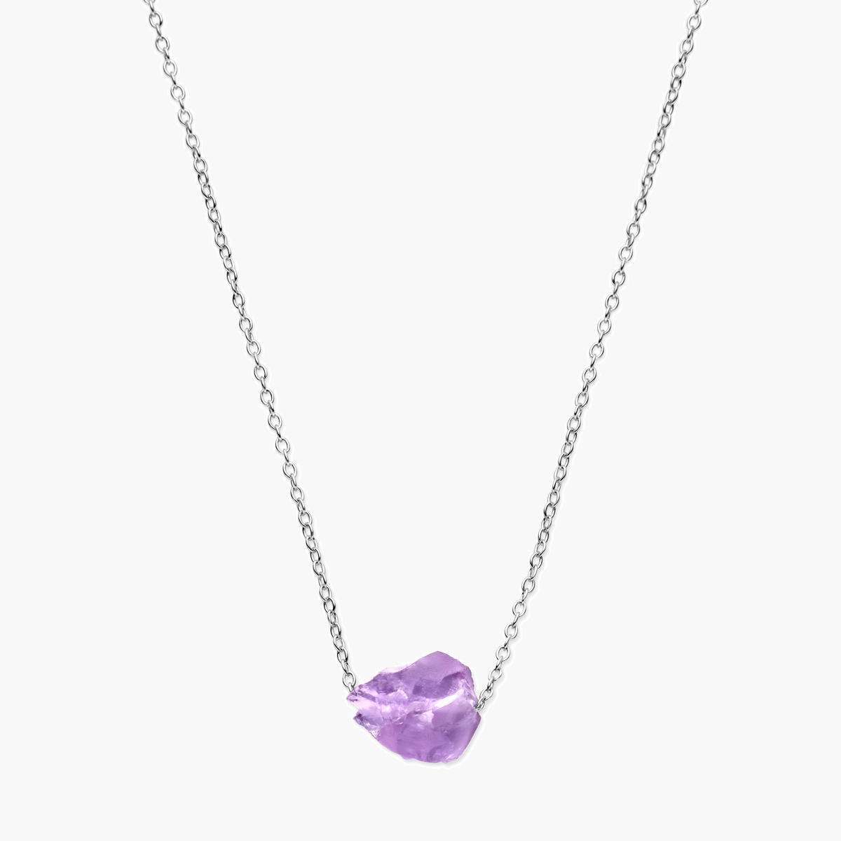 Gerhodineerd zilveren ketting met ruwe amethist