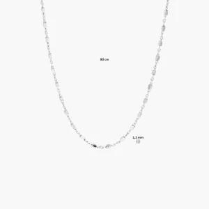 Lange gerhodineerd zilveren ketting staafjes 80 cm - afmetingen