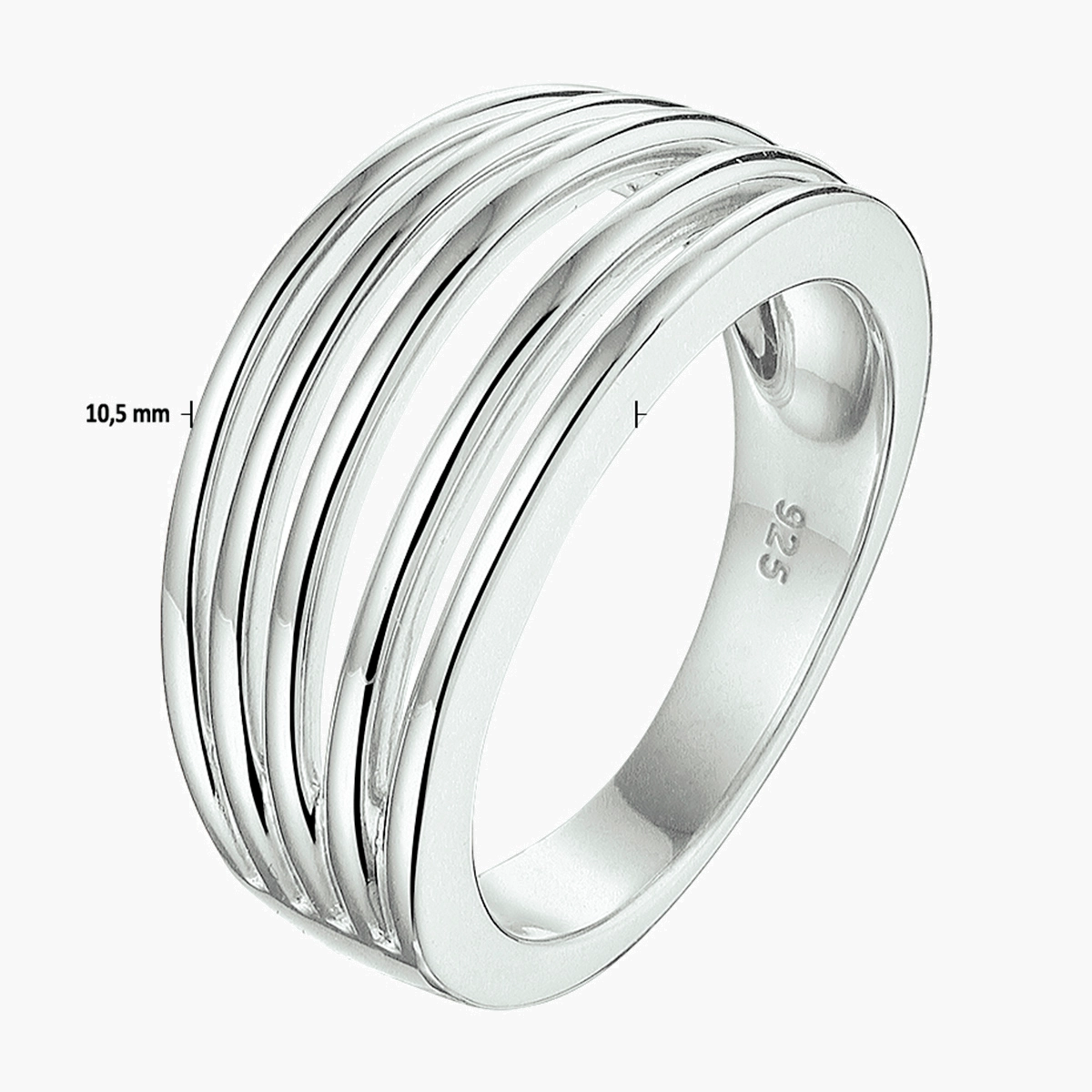 Gerhodineerd zilveren ring multi layered - maat 18.5 - Afbeelding 2