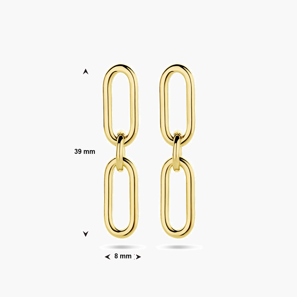 Verguld zilveren oorbellen met schakel - 39 x 8 mm