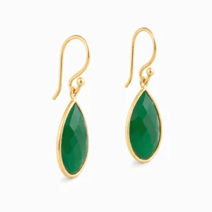 Verguld zilveren oorbellen groene onyx - 925 zilver - zijkant