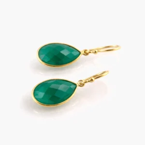 Verguld zilveren oorbellen groene onyx - 925 zilver