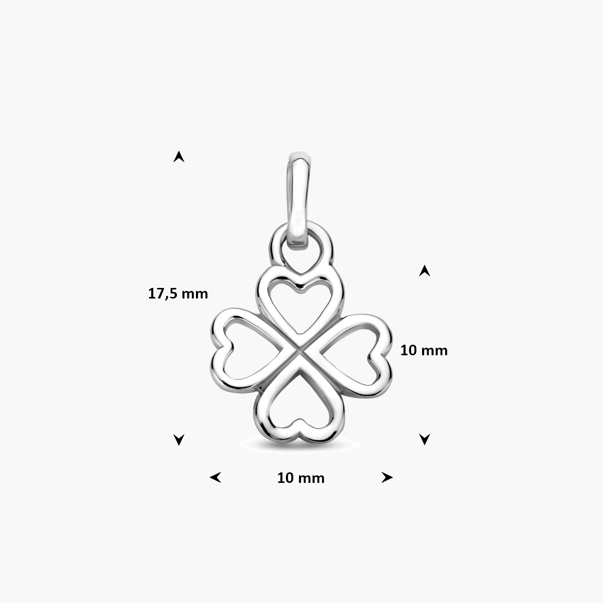Gerhodineerd zilveren hanger klaver - afmetingen