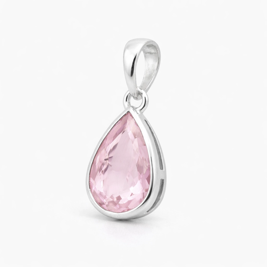 Zilveren hanger rozenkwarts facet geslepen - 925 zilver - zijkant