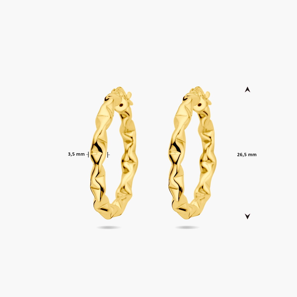 Oorringen kreuk design met hefboomsluiting - verguld 925 zilver - afmetingen