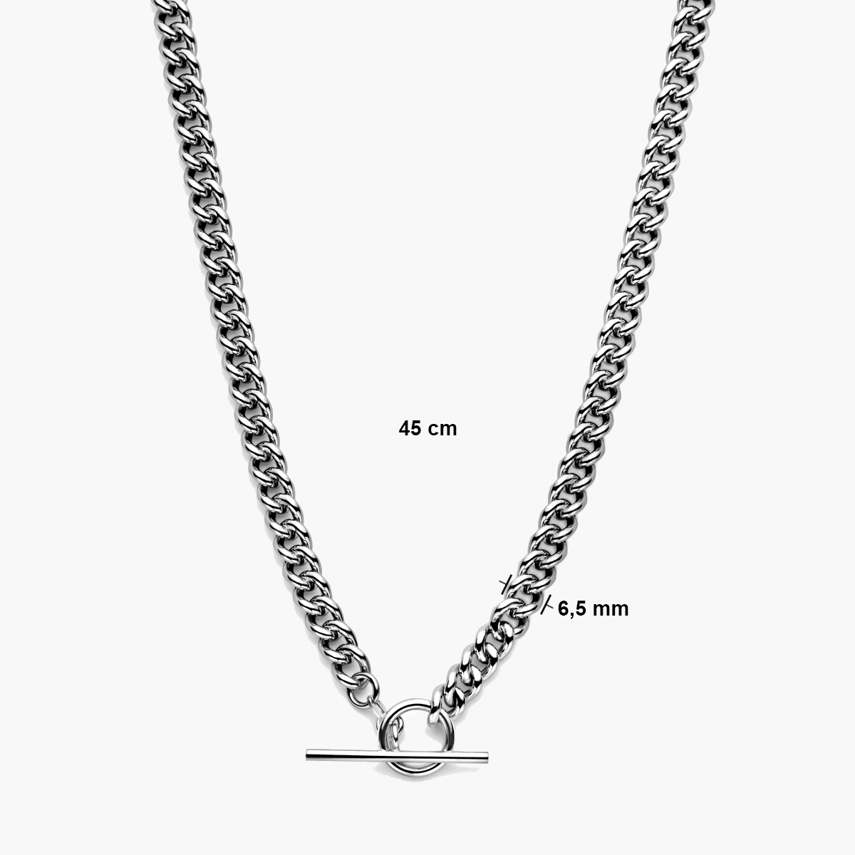 Gerhodineerd zilveren gourmet ketting met kapittel slot - afmetingen