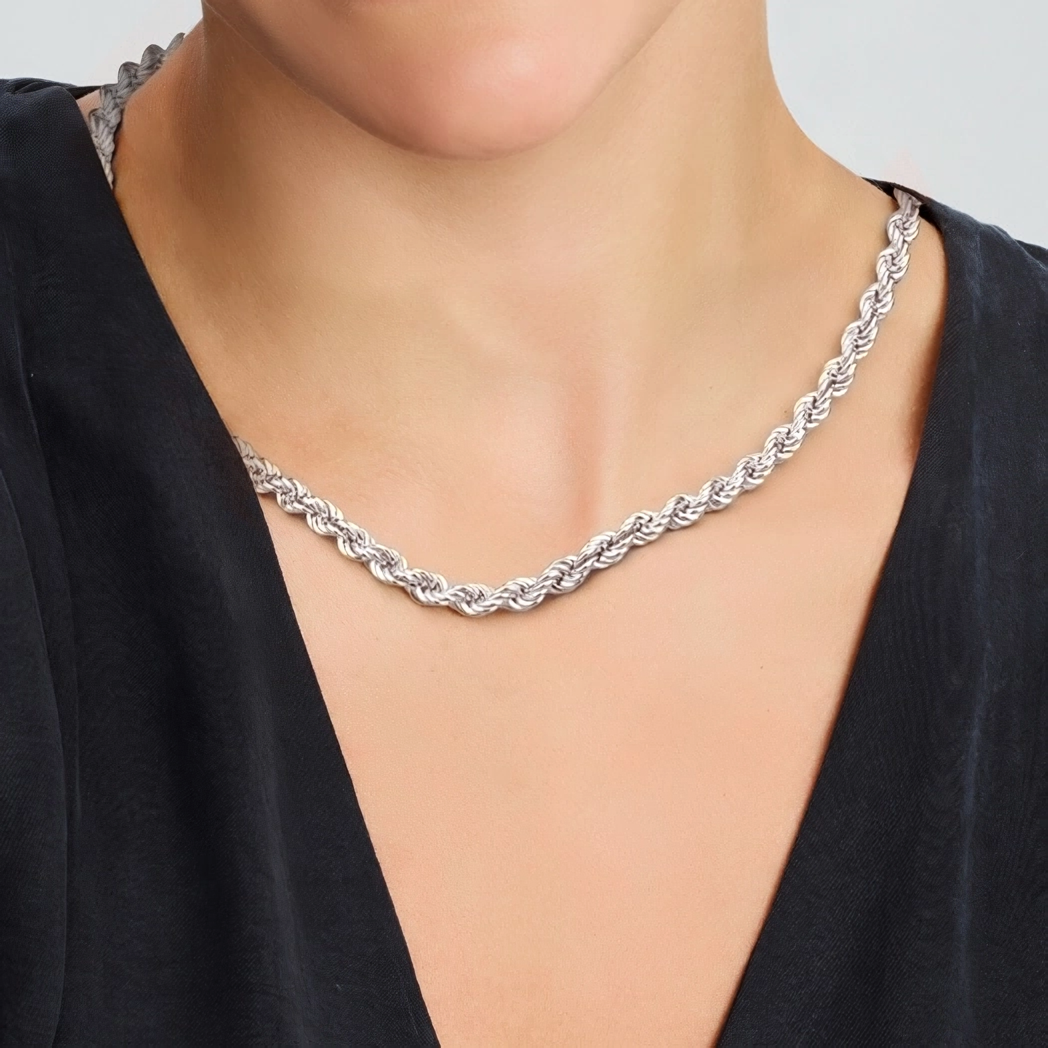 Gerhodineerd zilveren ketting koord 45 cm - model