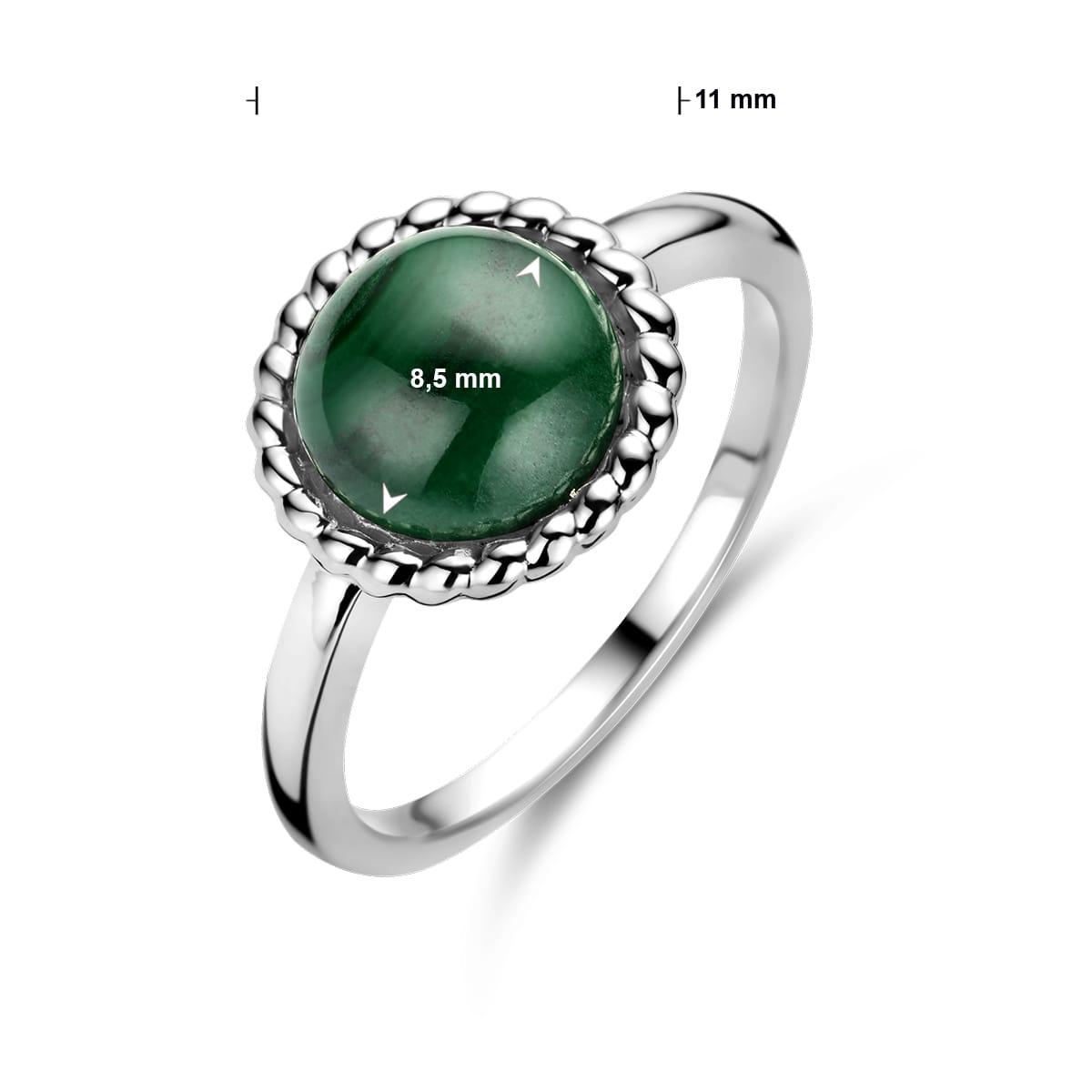 Gerhodineerd zilveren ring malachiet - afmetingen