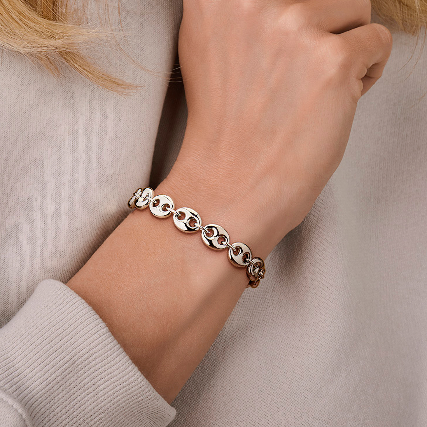 Gerhodineerd zilveren armband koffieboon - gedragen