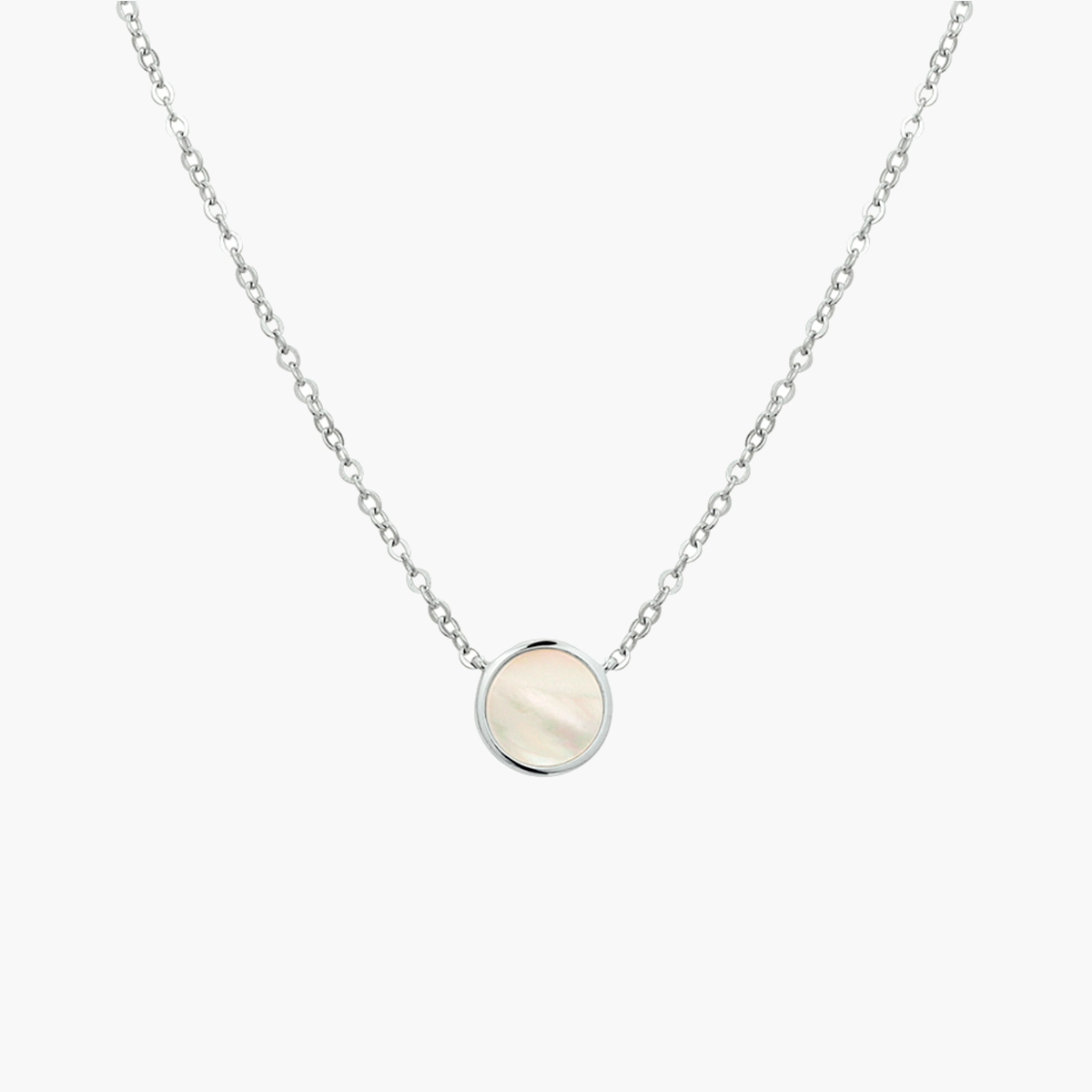 Zilveren ketting met parelmoer rondje - gerhodineerd 925 zilver